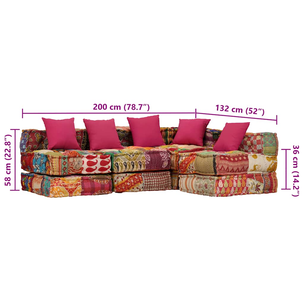 Κάθισμα - Πουφ Τετραθέσιο Αρθρωτό Patchwork Υφασμάτινο - PAKOBAZAAR