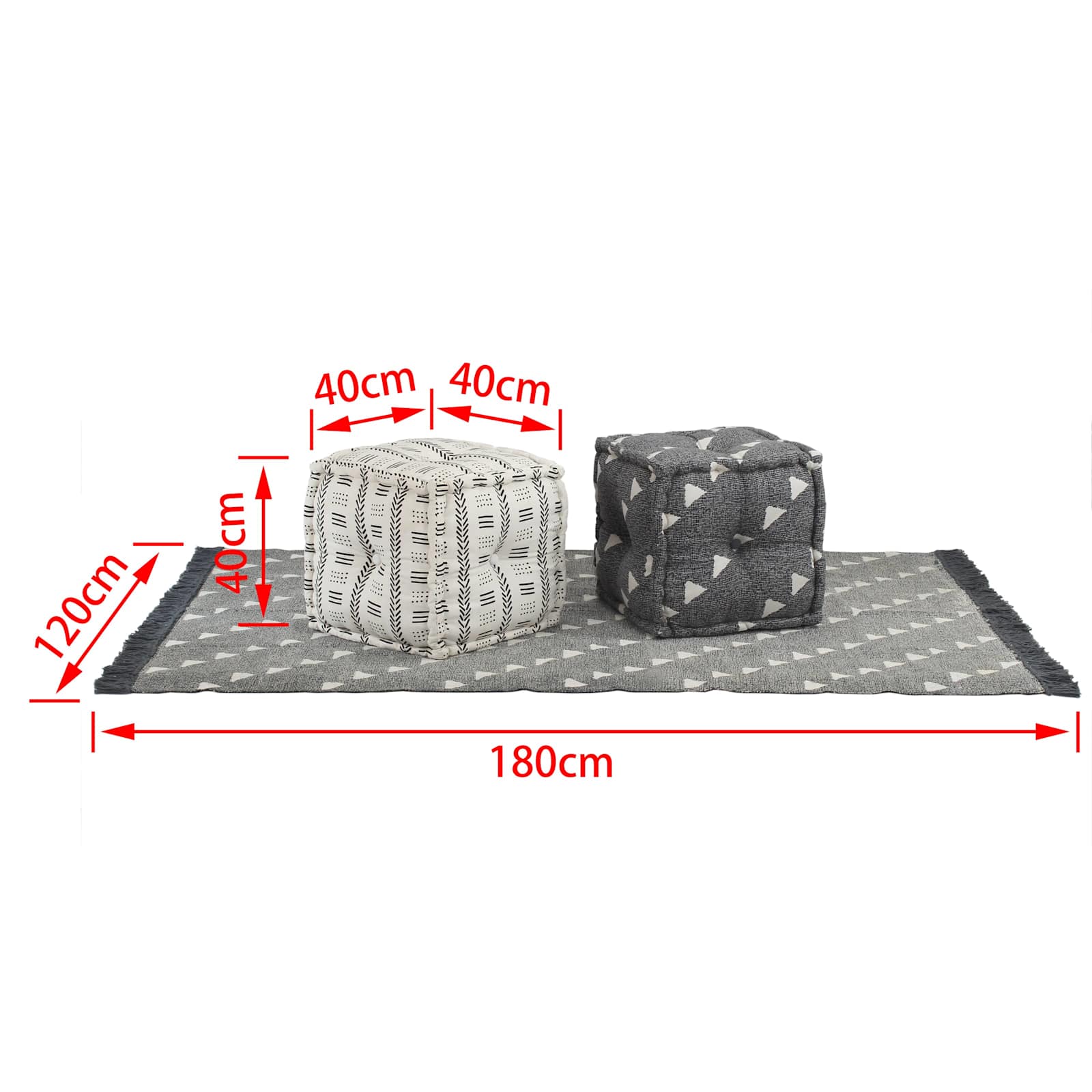 Πουφ Γεωμετρικό Γκρι και Λευκό 40 x 40 x 40 cm ύφασμα - PAKOBAZAAR