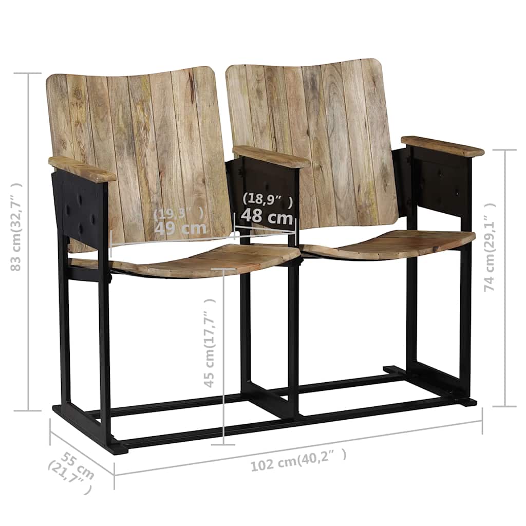 Διθέσιο Κάθισμα από Μασίφ Ξύλο Μάνγκο και Ατσάλι - PAKOBAZAAR