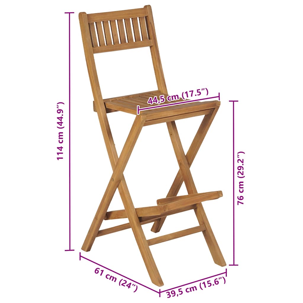 Καρέκλες Μπαρ Εξωτερ. Χώρου Πτυσσόμενες 2 τεμ. Μασίφ Ξύλο Teak - Pakobazaar