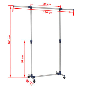 Κρεμάστρα Δαπέδου Ρυθμιζόμενη Ασημί 165x44x150 εκ. Ανοξ. Ατσάλι - PAKOBAZAAR