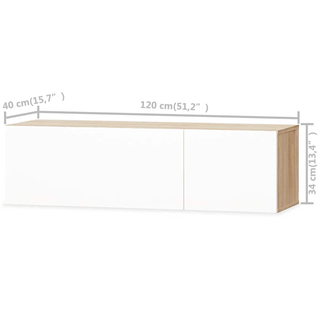 Έπιπλο Τηλεόρασης Γυαλιστ. Λευκό/Δρυς 120x40x34 εκ. Επεξ. Ξύλο