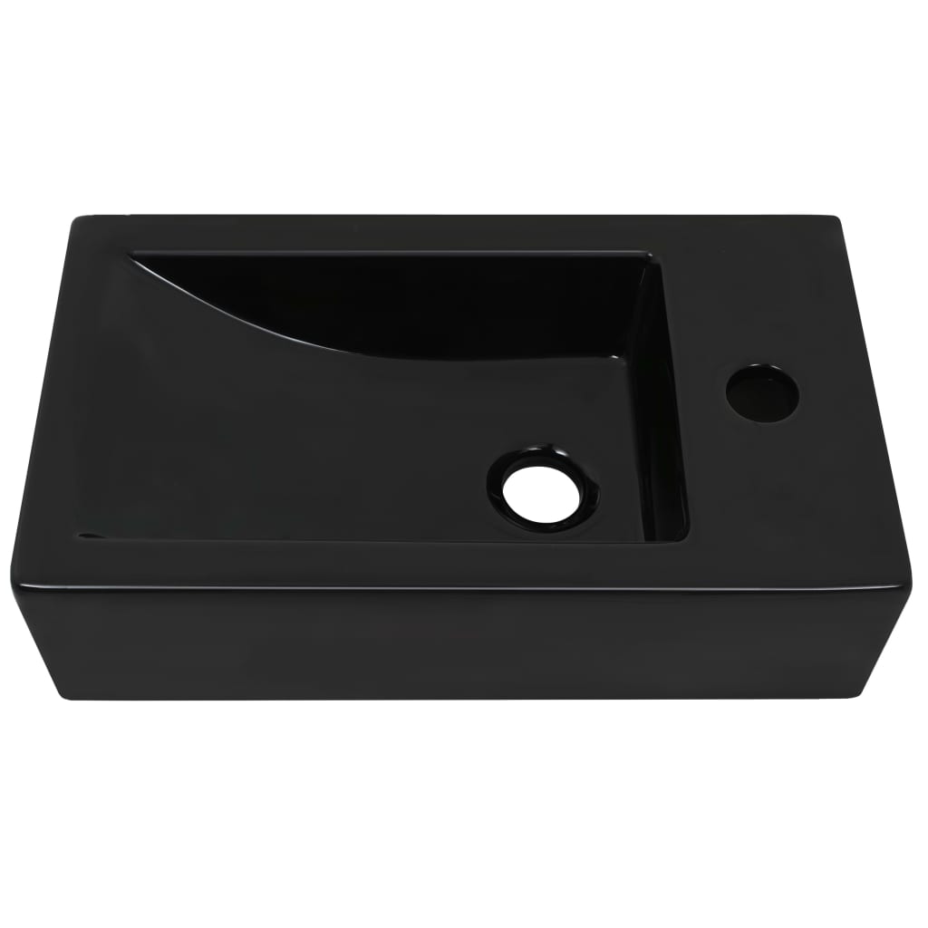 Νιπτήρας Ορθογώνιος Οπή Βρύσης Μαύρος 46x25,5x12 εκ. Κεραμικός - PAKOBAZAAR