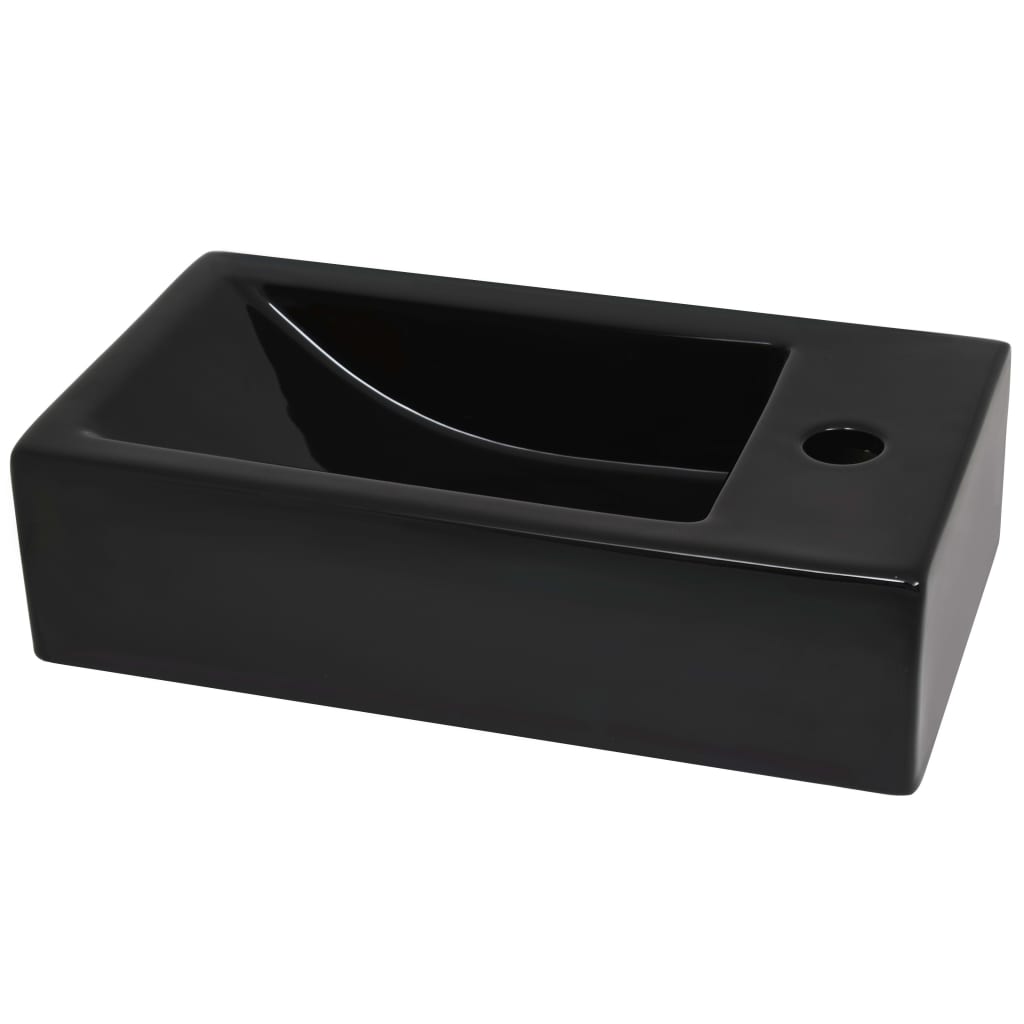 Νιπτήρας Ορθογώνιος Οπή Βρύσης Μαύρος 46x25,5x12 εκ. Κεραμικός - PAKOBAZAAR