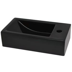 Νιπτήρας Ορθογώνιος Οπή Βρύσης Μαύρος 46x25,5x12 εκ. Κεραμικός - PAKOBAZAAR