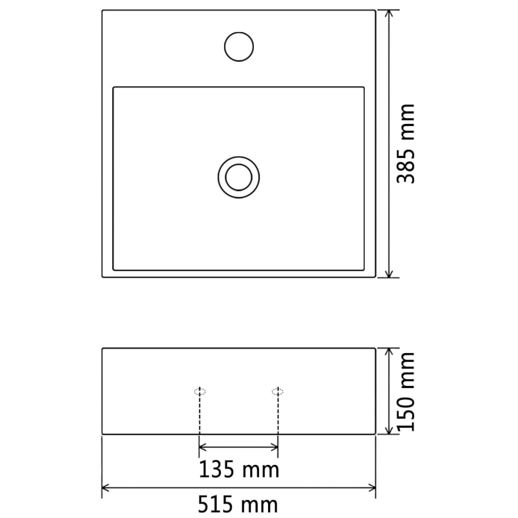 Νιπτήρας με Οπή Βρύσης Μαύρος 51,5 x 38,5 x 15 εκ. Κεραμικός - PAKOBAZAAR