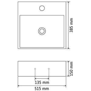 Νιπτήρας με Οπή Βρύσης Μαύρος 51,5 x 38,5 x 15 εκ. Κεραμικός - PAKOBAZAAR