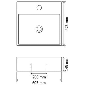 Νιπτήρας με Οπή Βρύσης Μαύρος 60,5 x 42,5 x 14,5 εκ. Κεραμικός - PAKOBAZAAR
