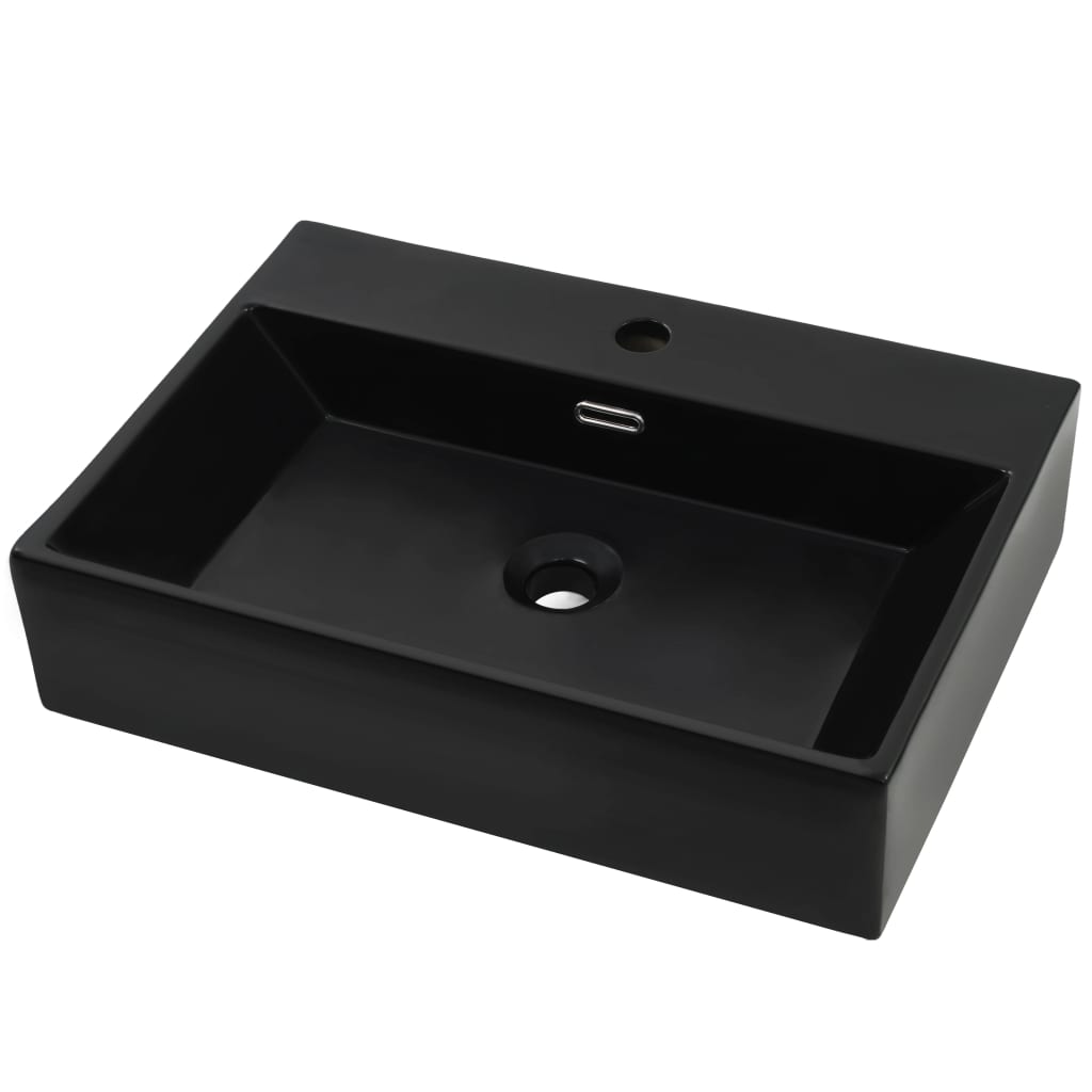Νιπτήρας με Οπή Βρύσης Μαύρος 76 x 42,5 x 14,5 εκ. Κεραμικός - PAKOBAZAAR