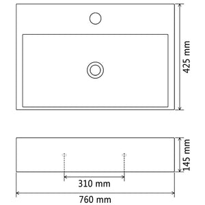Νιπτήρας με Οπή Βρύσης Μαύρος 76 x 42,5 x 14,5 εκ. Κεραμικός - PAKOBAZAAR