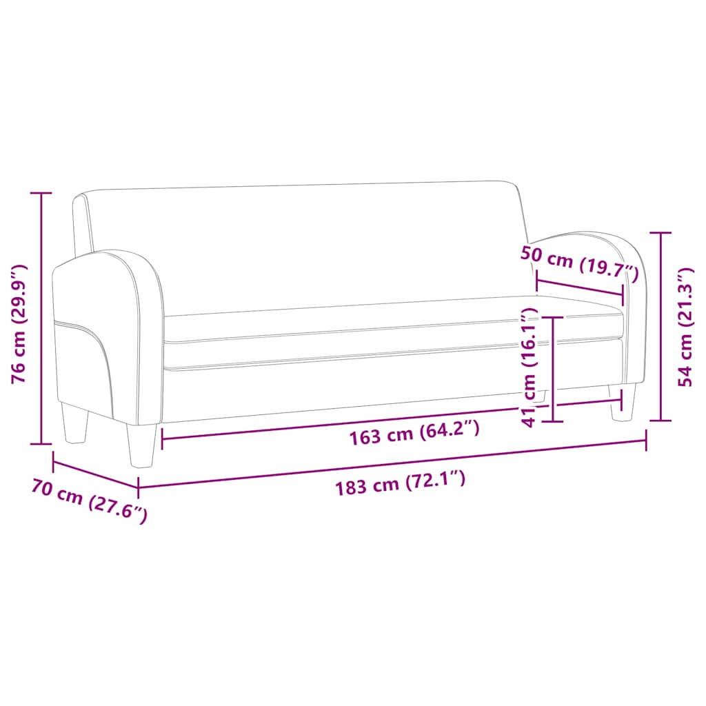 Καναπές Τριθέσιος Μαύρος από Συνθετικό Δέρμα - PAKOBAZAAR