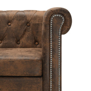 Καναπές Chesterfield Γωνιακός Καφέ από Συνθετικό Καστόρι - Pakobazaar