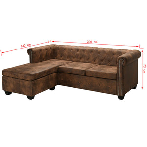 Καναπές Chesterfield Γωνιακός Καφέ από Συνθετικό Καστόρι - Pakobazaar