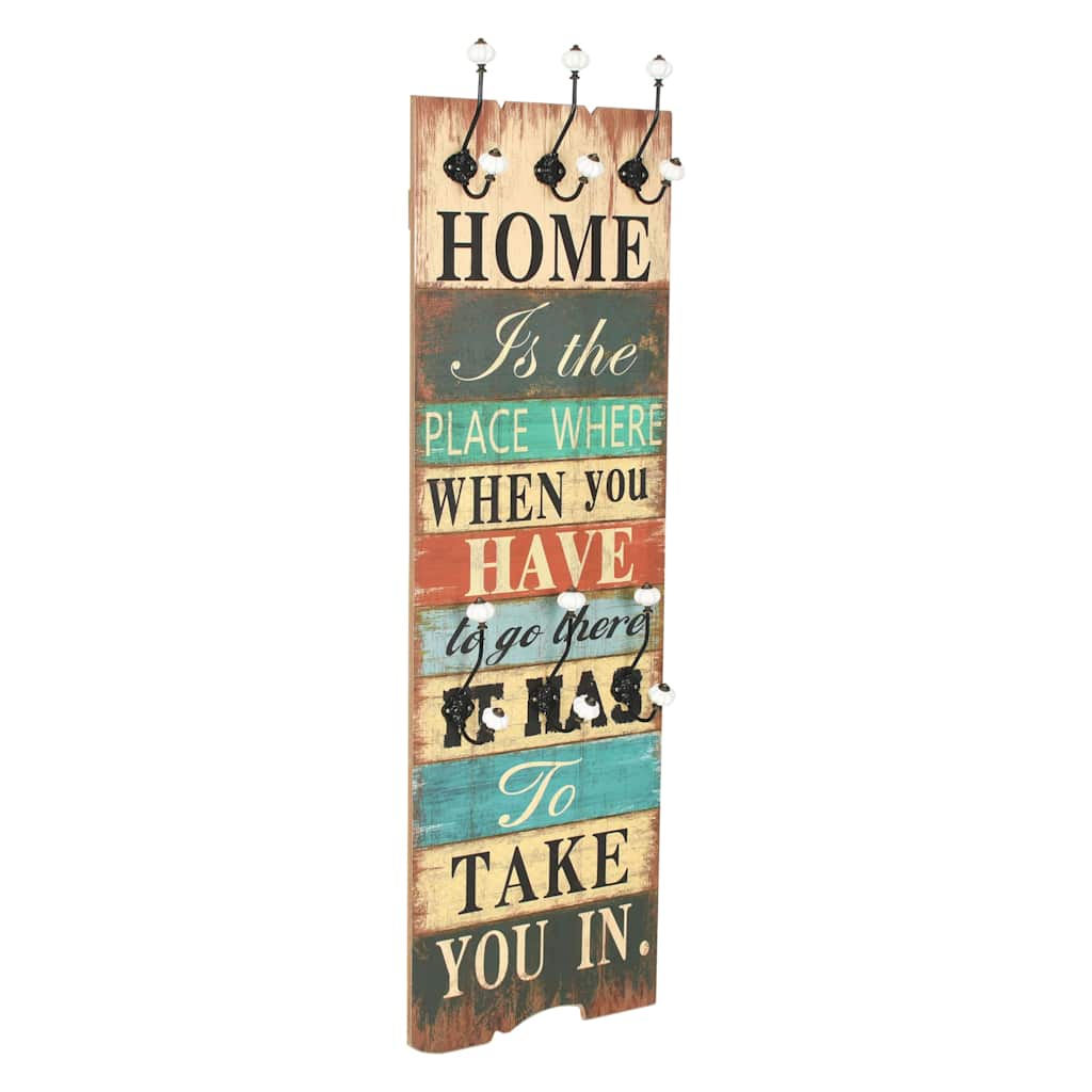 Κρεμάστρα Τοίχου «HOME IS» με 6 Γάντζους 120 x 40 εκ. - Pakobazaar