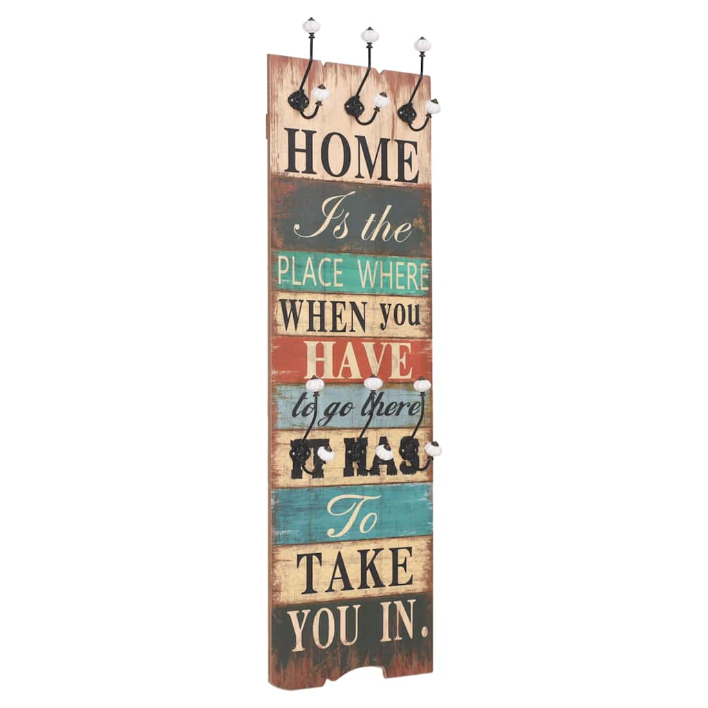 Κρεμάστρα Τοίχου «HOME IS» με 6 Γάντζους 120 x 40 εκ. - Pakobazaar