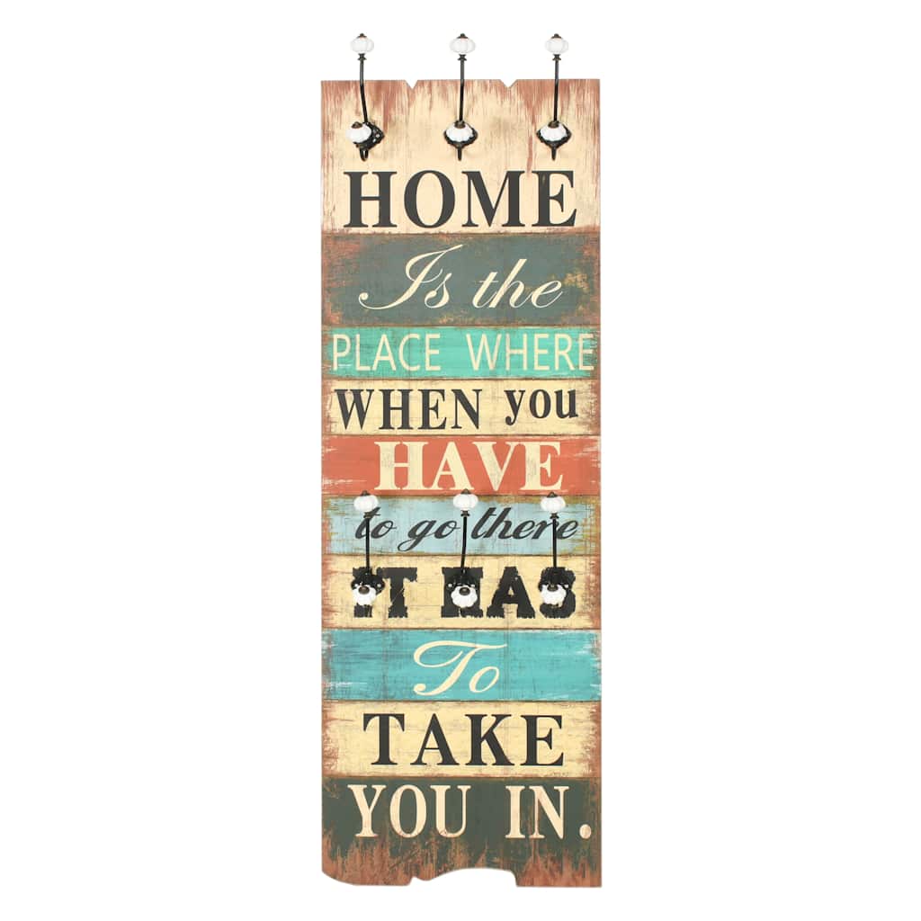 Κρεμάστρα Τοίχου «HOME IS» με 6 Γάντζους 120 x 40 εκ. - Pakobazaar