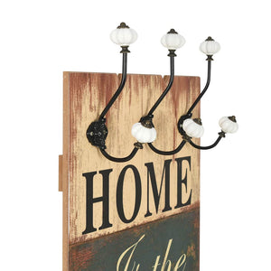 Κρεμάστρα Τοίχου «HOME IS» με 6 Γάντζους 120 x 40 εκ. - Pakobazaar