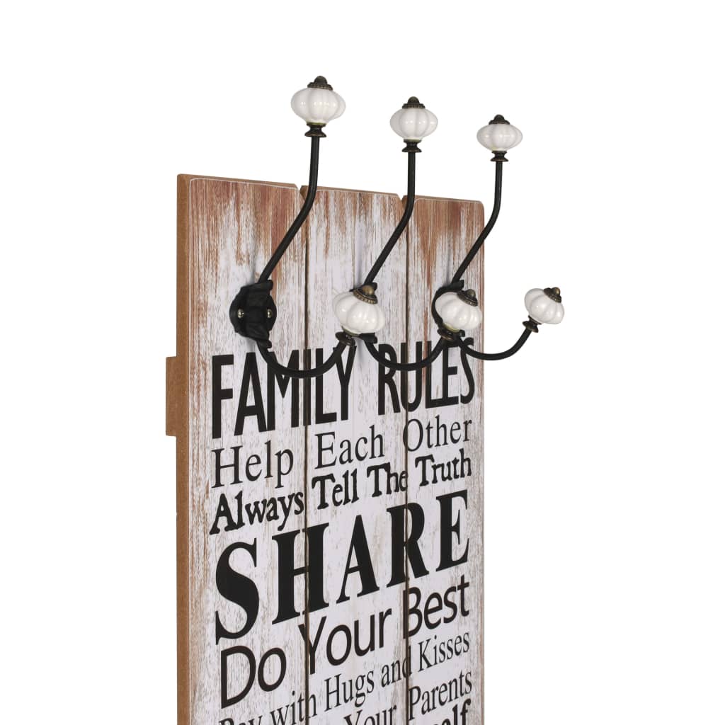 Κρεμάστρα Τοίχου «FAMILY RULES» με 6 Γάντζους 120 x 40 εκ. - Pakobazaar