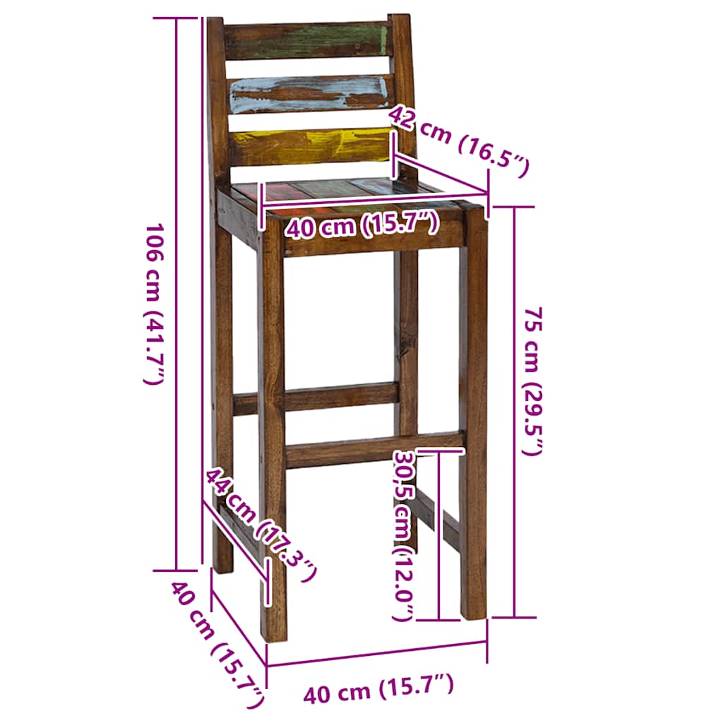 Σκαμπό Μπαρ 2 τεμ. από Μασίφ Ανακυκλωμένο Ξύλο - PAKOBAZAAR