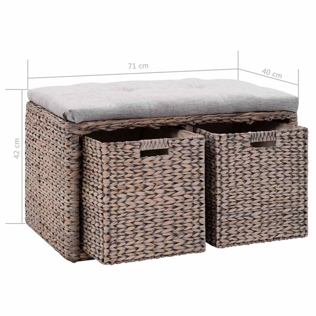 Πάγκος με 2 Καλάθια Γκρι 71 x 40 x 42 εκ. από Seagrass - Pakobazaar