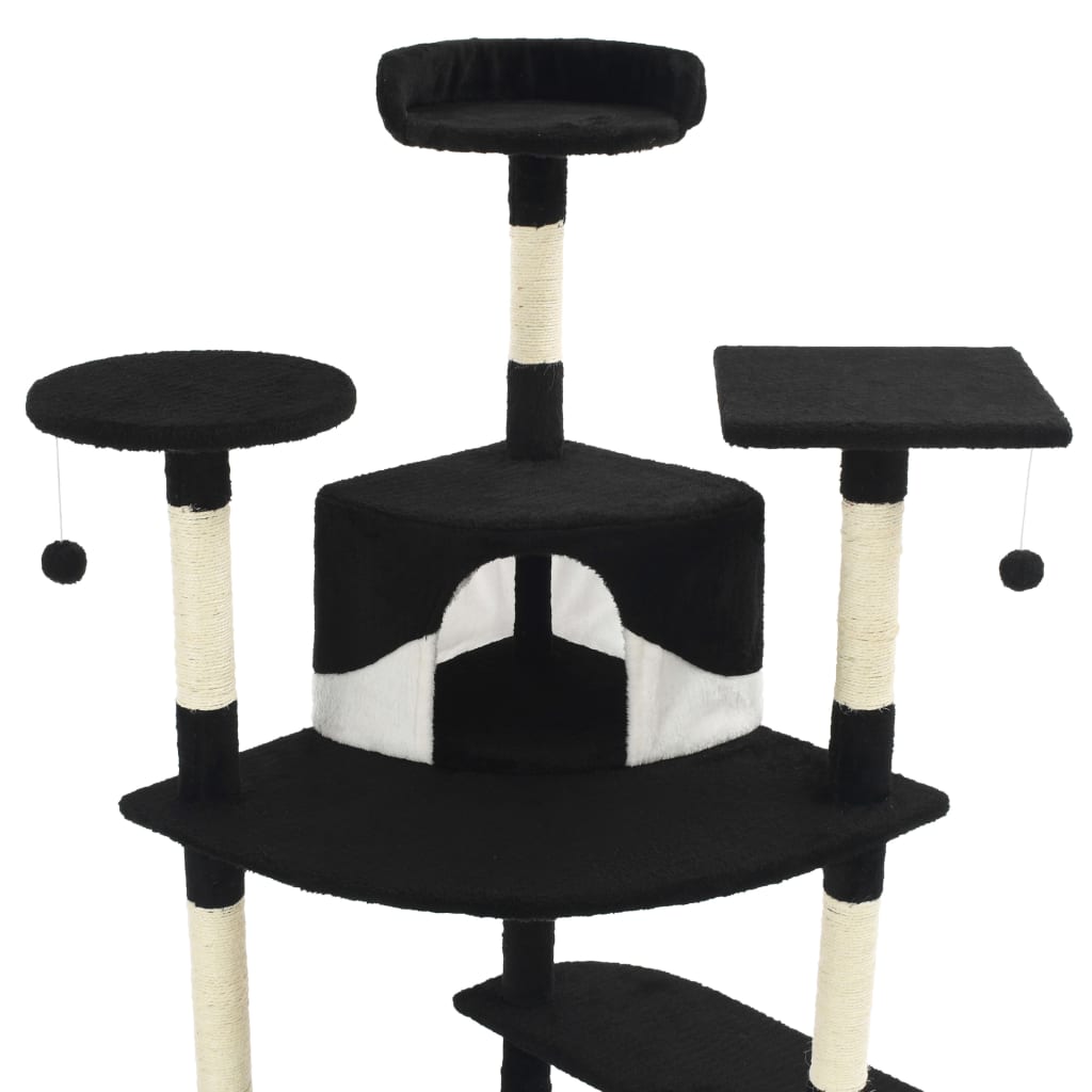 Γατόδεντρο Μαύρο/Λευκό 203 εκ. με Στύλους Ξυσίματος από Σιζάλ - PAKOBAZAAR