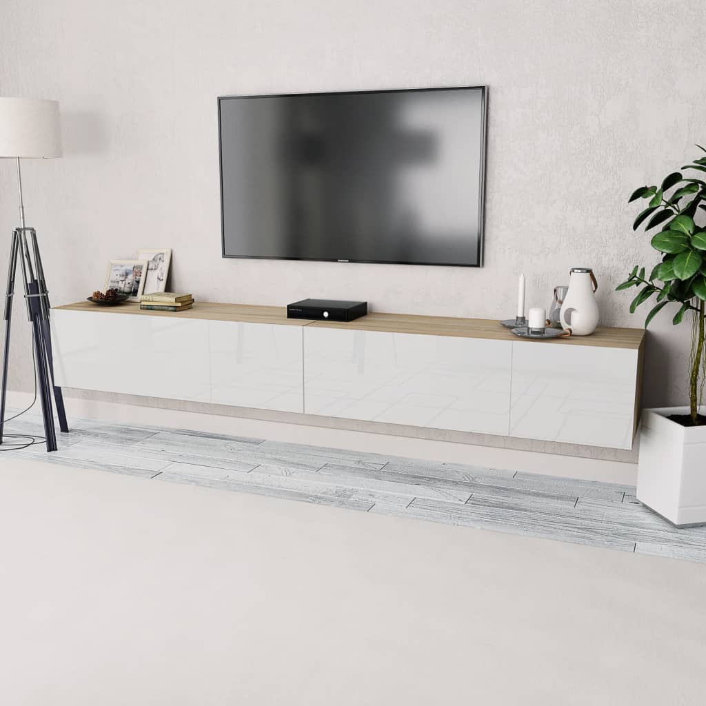 Έπιπλα Τηλεόρασης 2 τεμ. Λευκό/Δρυς 120x40x34 εκ. Επεξ. Ξύλο