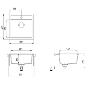 Νεροχύτης με Μονή Γούρνα Γκρι Γρανιτένιος - PAKOBAZAAR