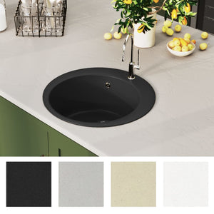 Νεροχύτης με Μονή Γούρνα Στρογγυλός Μαύρος Γρανιτένιος - PAKOBAZAAR