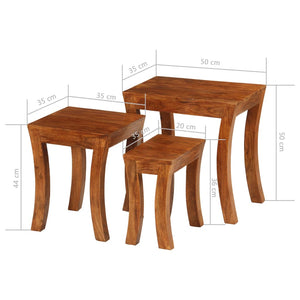 Τραπεζάκια Ζιγκόν 3 τεμ. Καφέ 50x35x50 εκ. Μασίφ Ξύλο Ακακίας - PAKOBAZAAR