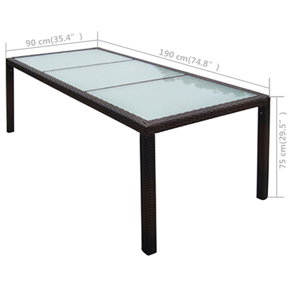 Τραπέζι Κήπου Καφέ 190 x 90 x 75 εκ. Συνθετικό Ρατάν / Γυαλί