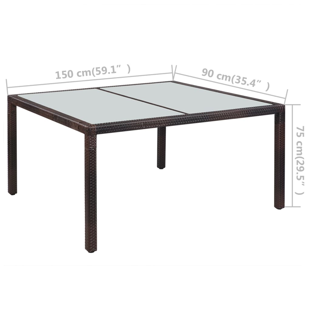 Τραπέζι Κήπου Καφέ 150 x 90 x 75 εκ. Συνθετικό Ρατάν / Γυαλί - Pakobazaar