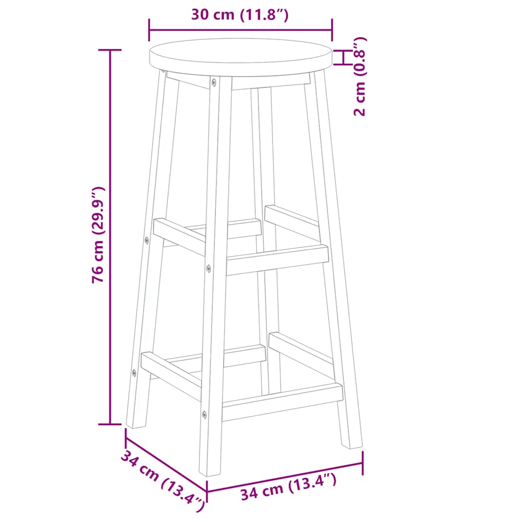 Σκαμπό Μπαρ 2 τεμ. από Μασίφ Ξύλο Ακακίας - Pakobazaar