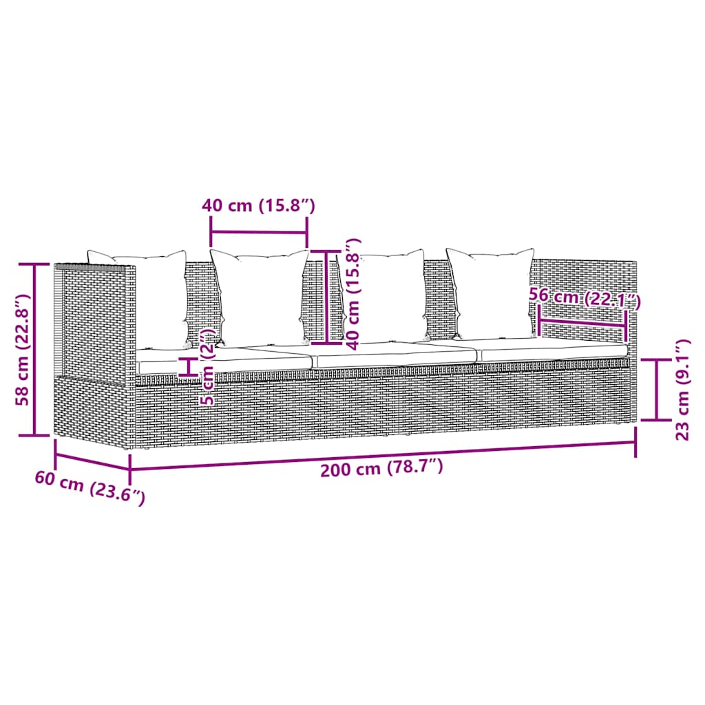 Ξαπλώστρα - Κρεβάτι Κήπου Γκρι 200 x 60 εκ. Συνθετικό Ρατάν - Pakobazaar