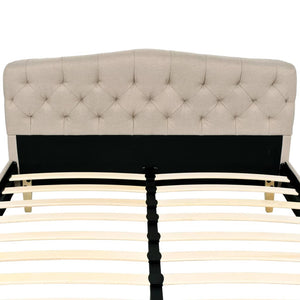 Κρεβάτι Μπεζ 140 x 200 εκ. Υφασμάτινο με Στρώμα Αφρού Μνήμης