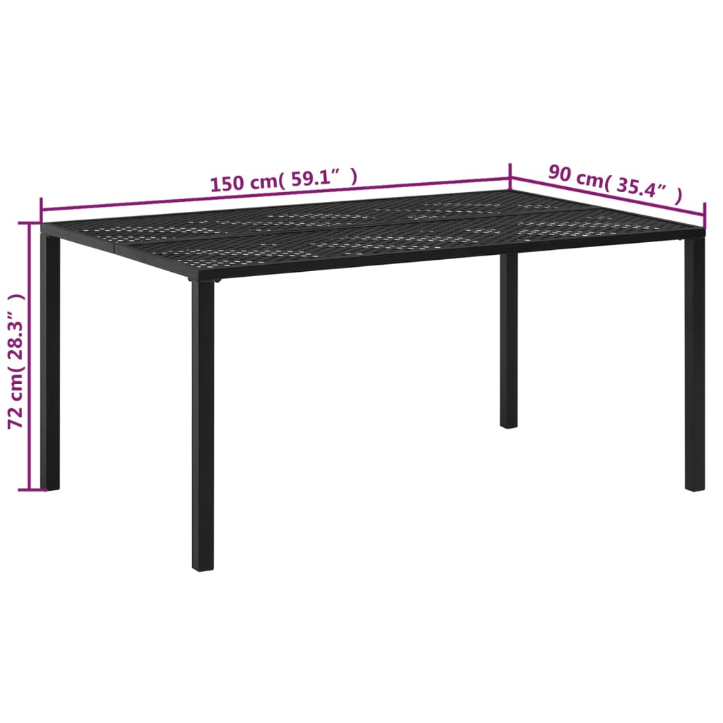 Τραπέζι Κήπου Μαύρο 150 x 90 x 72 εκ. Ατσάλινο