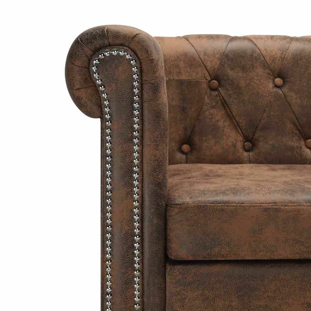 Καναπές Γωνιακός Chesterfield Καφέ από Συνθετικό Καστόρι - Pakobazaar