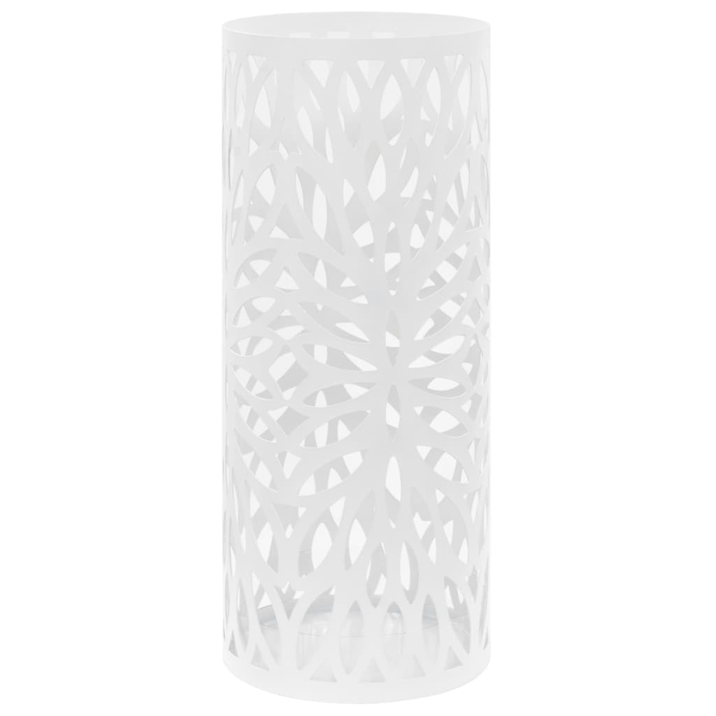 Ομπρελοθήκη με Σχέδιο Φύλλων Λευκή Ατσάλινη - PAKOBAZAAR