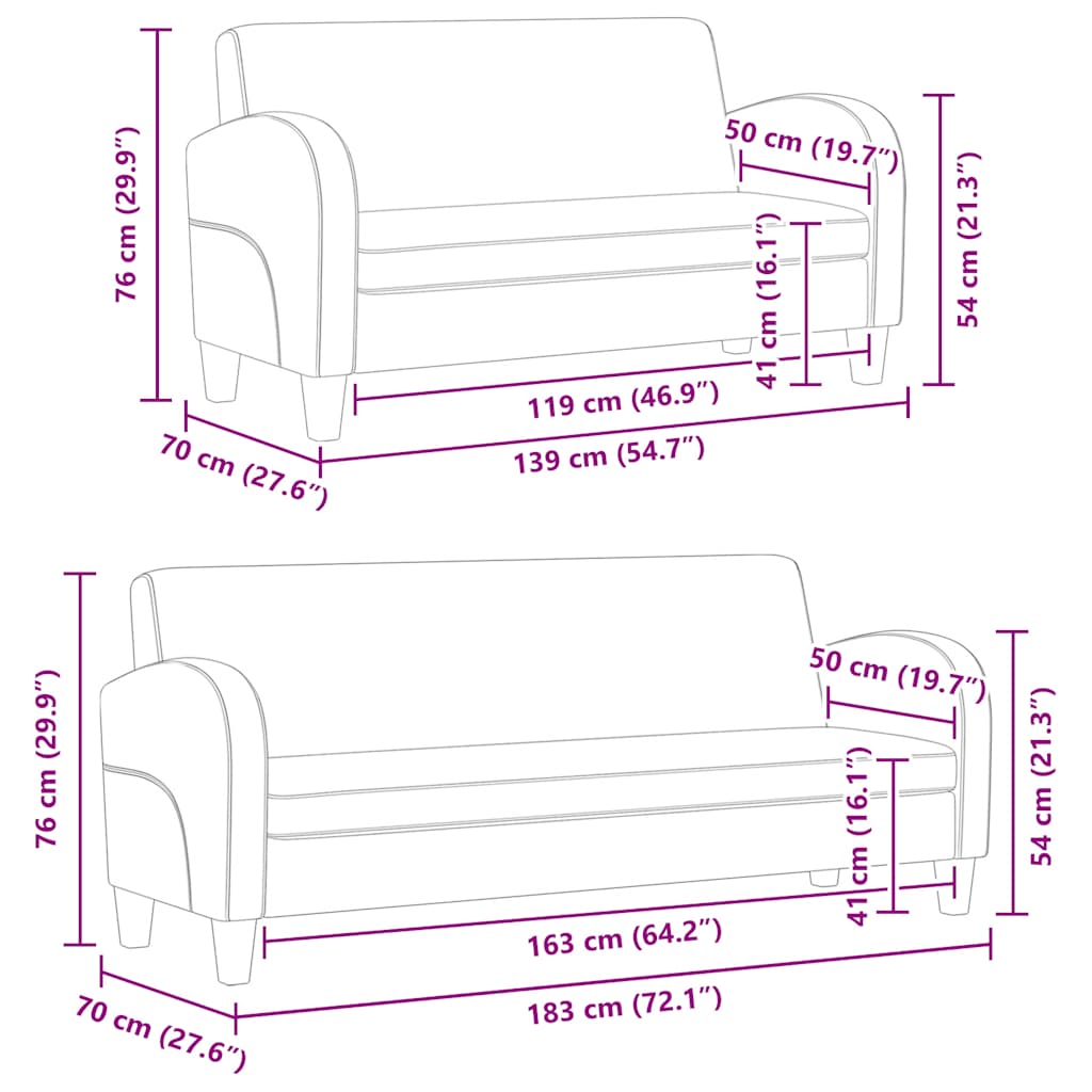 Σετ Καναπέδων 2 Τεμαχίων Μαύρο από Συνθετικό Δέρμα - Pakobazaar