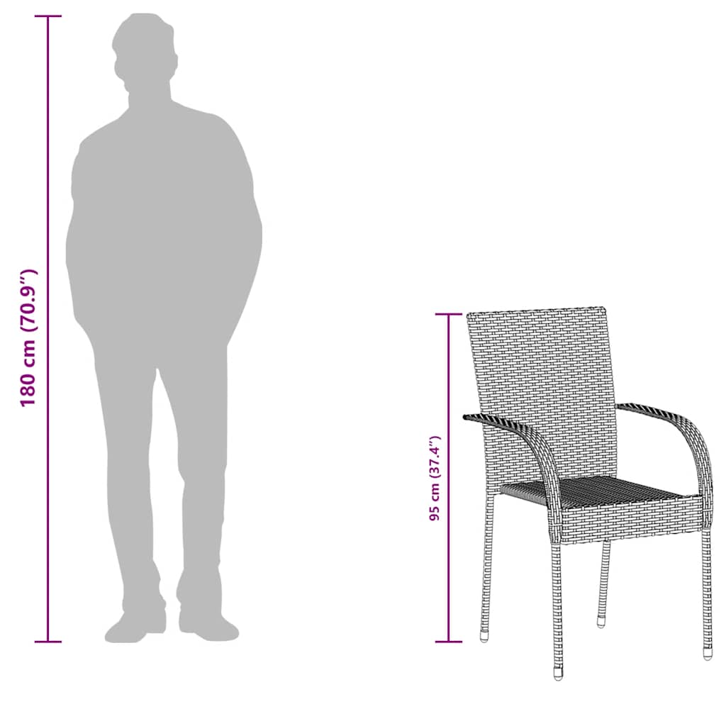 Καρέκλες Κήπου Στοιβαζόμενες 2 τεμ. Καφέ από Συνθετικό Ρατάν - Pakobazaar