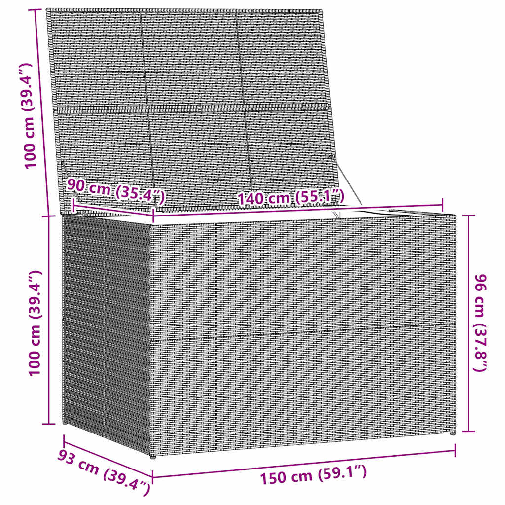 Μπαούλο Εξωτερικού Χώρου Μαύρο 150x100x100 εκ. Συνθετικό Ρατάν - Pakobazaar