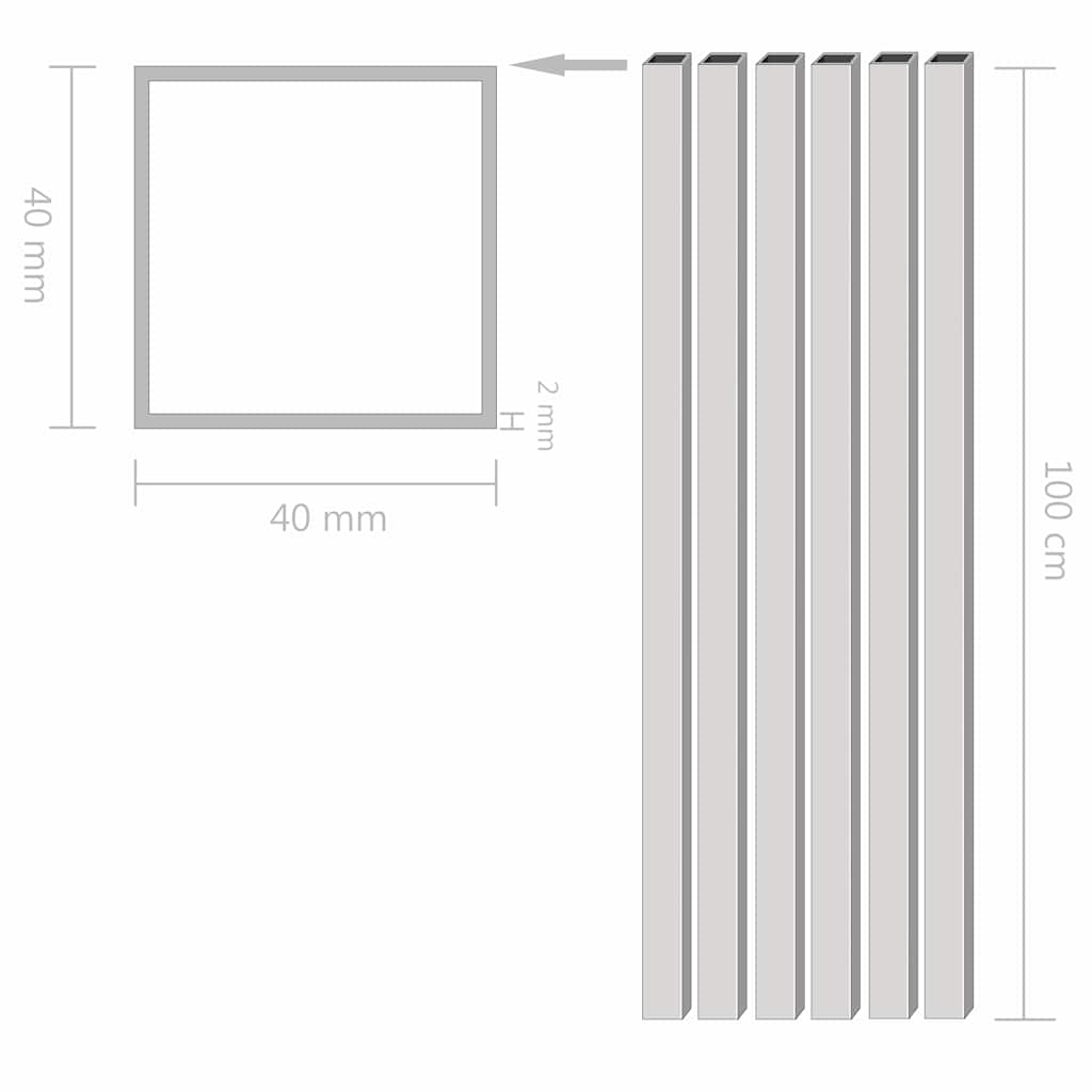 Σωλήνες Τετράγωνοι 6 τεμ. 1 μ. 40 x 40 x 2 χιλ. Αλουμινίου
