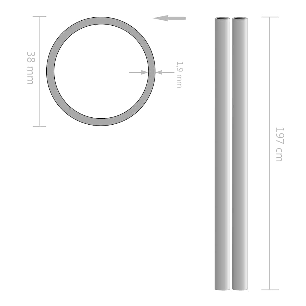 Σωλήνες 2 τεμ Στρογγυλοί V2A 2 μ/Ø38x1,9 χιλ Ανοξείδωτου Χάλυβα