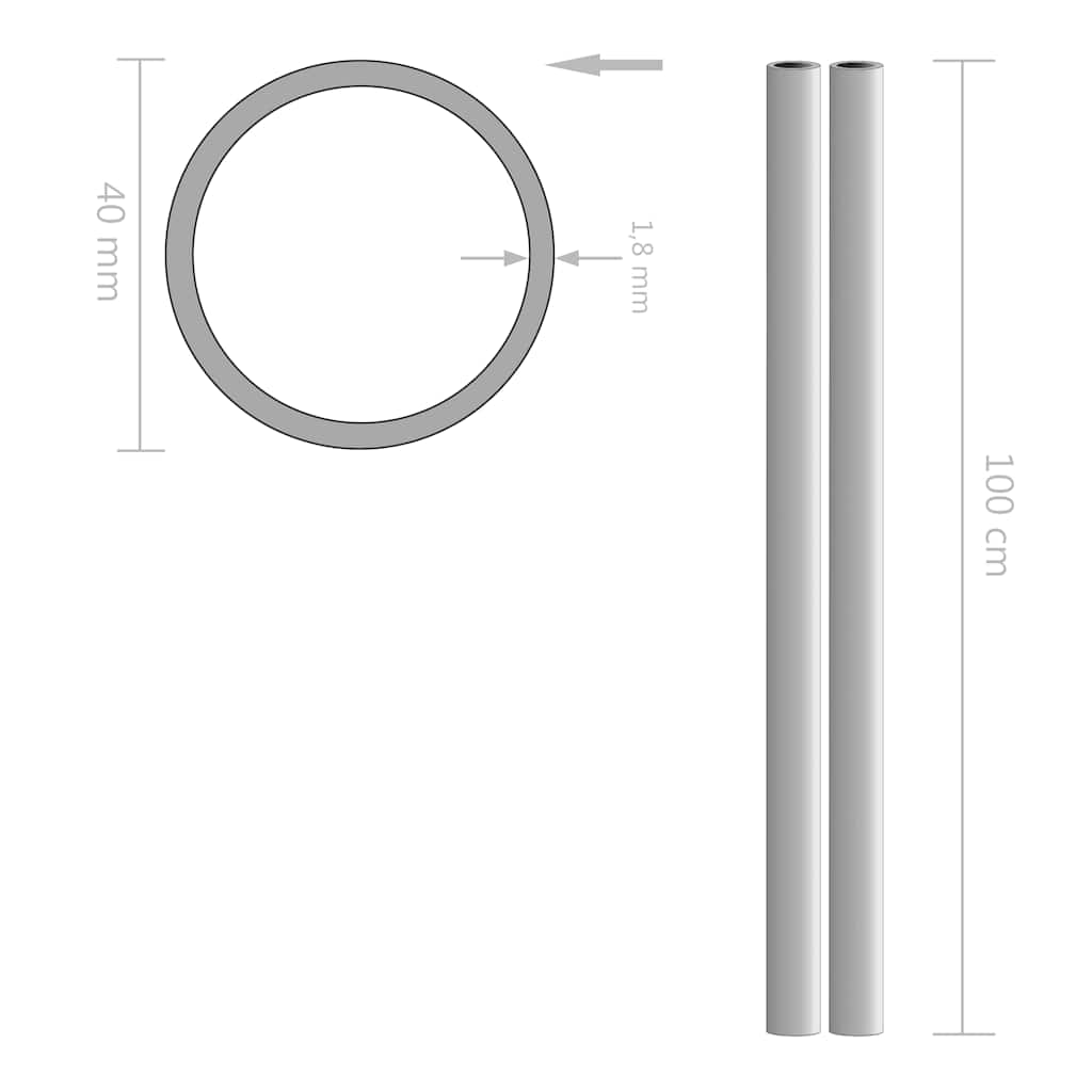 Σωλήνες 2 τεμ Στρογγυλοί V2A 1 μ/Ø40x1,8 χιλ Ανοξείδωτου Χάλυβα