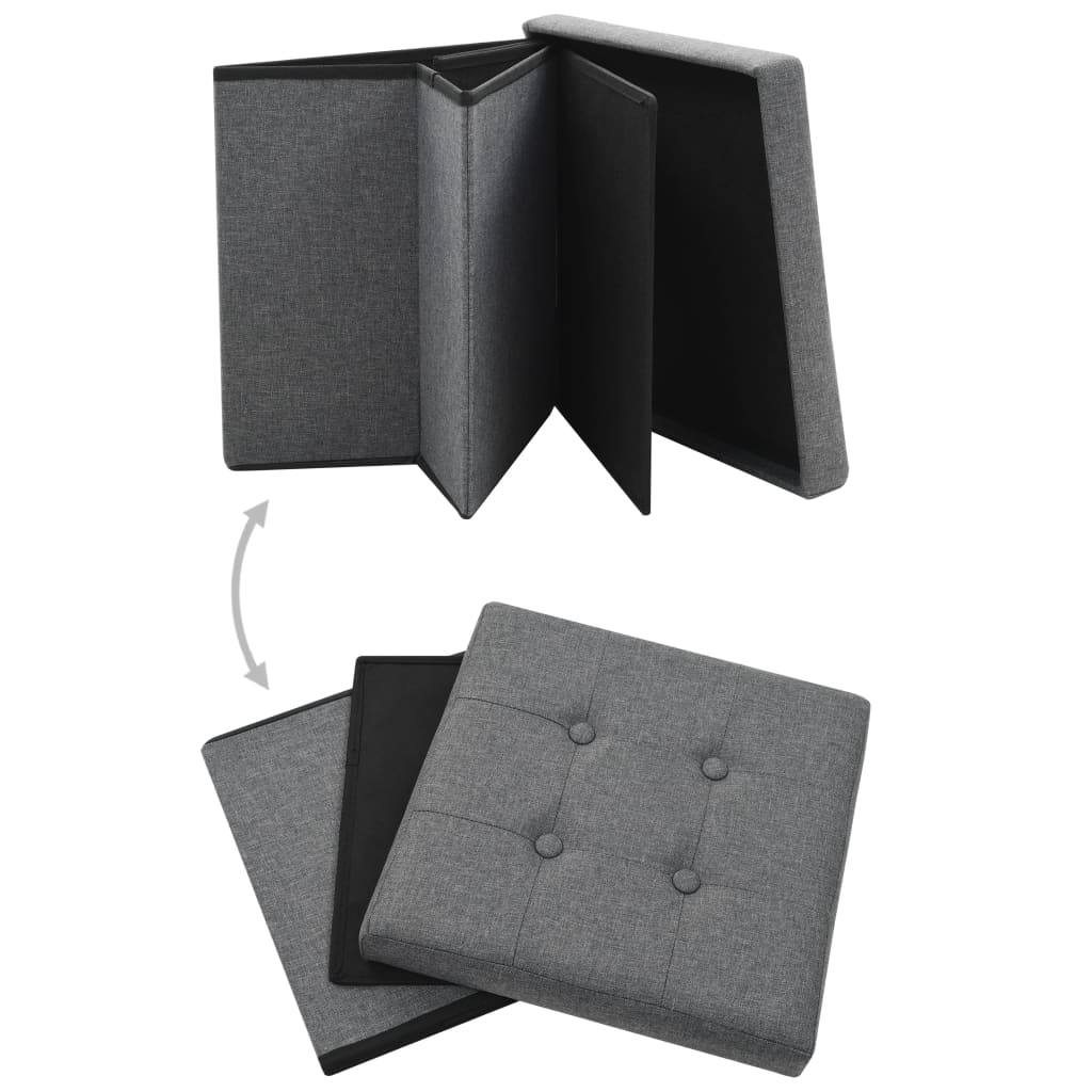 Πτυσσόμενα Σκαμπό Αποθήκευσης 2 τεμ. Σκούρο Γκρι Συνθετικό Λινό - PAKOBAZAAR