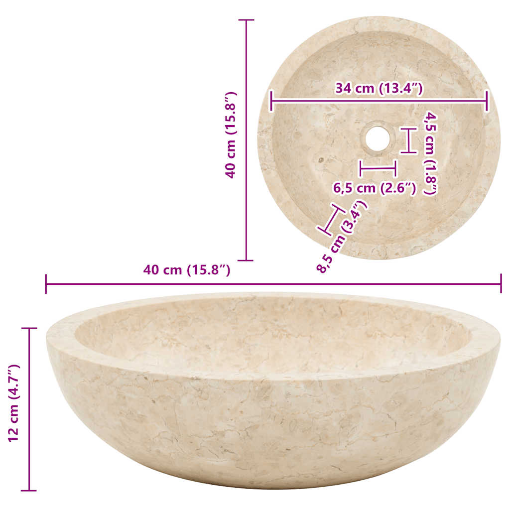 Νιπτήρας Κρεμ 40 x 12 εκ. Μαρμάρινος - PAKOBAZAAR