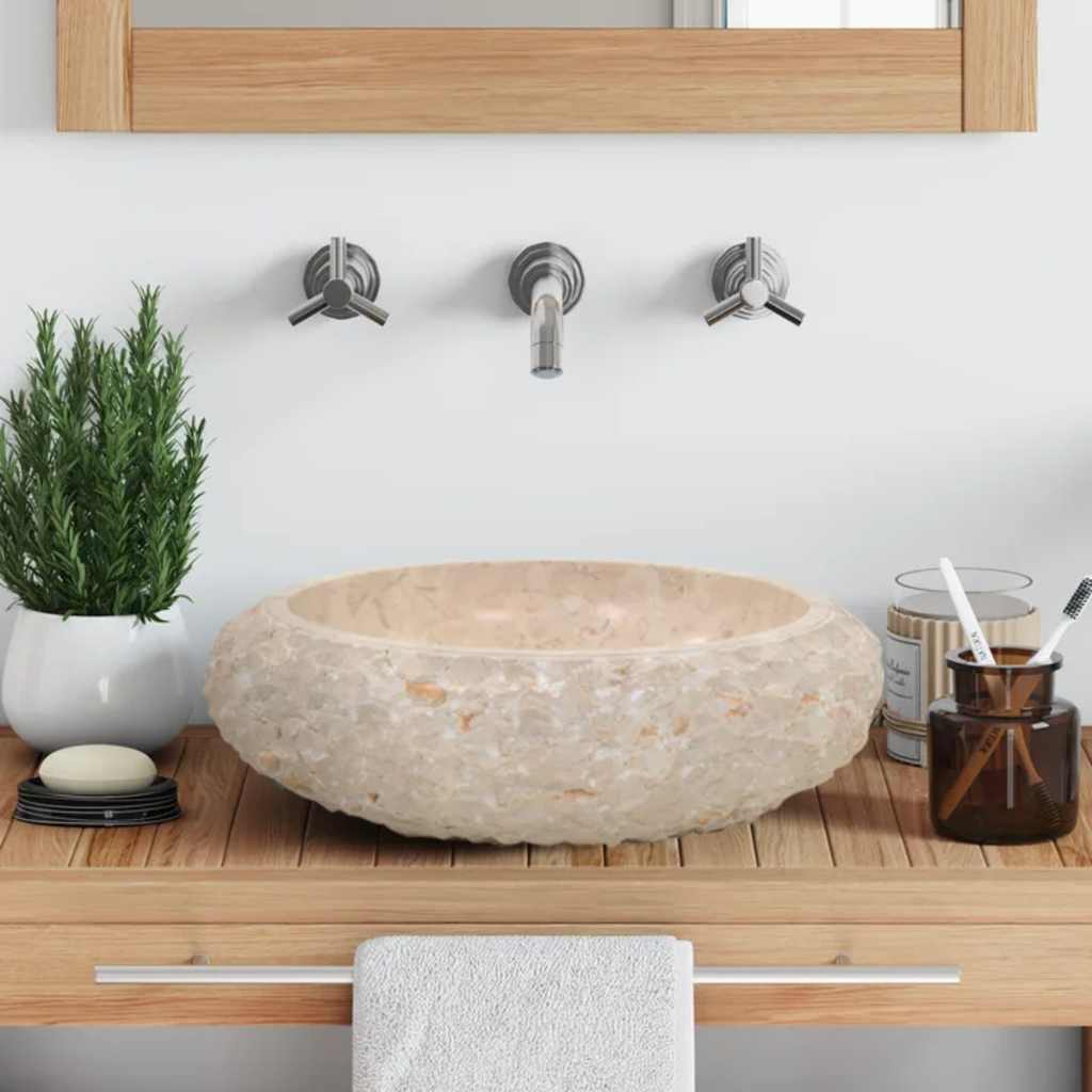 Νιπτήρας Κρεμ 40 x 12 εκ. Μαρμάρινος - PAKOBAZAAR