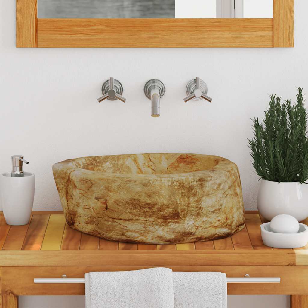 Νιπτήρας Απολίθωμα Κρεμ 45 x 35 x 15 εκ. Πέτρινος - PAKOBAZAAR