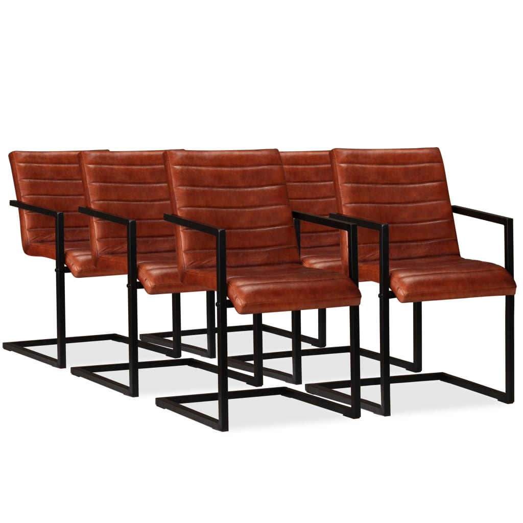 Καρέκλες Τραπεζαρίας 6 τεμ. Καφέ από Γνήσιο Δέρμα - PAKOBAZAAR