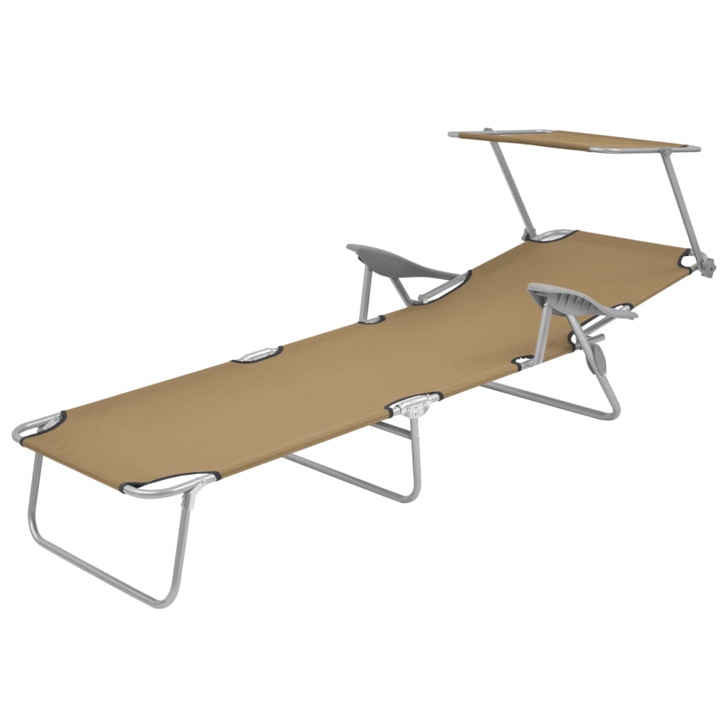 Ξαπλώστρα Πτυσσόμενη Χρώμα Taupe Ατσάλινη με Σκίαστρο