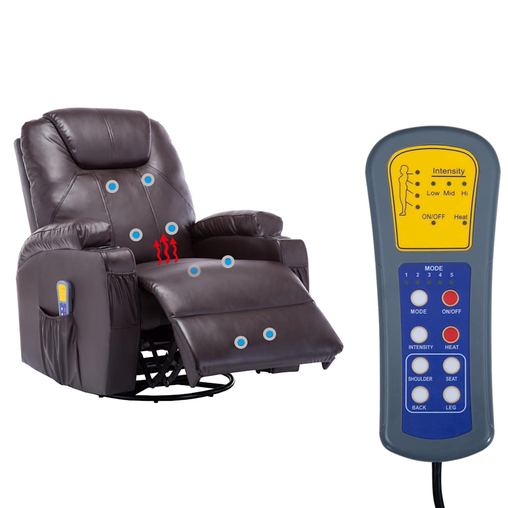 Πολυθρόνα Μασάζ Ανακλινόμενη Καφέ από Συνθετικό Δέρμα - PAKOBAZAAR